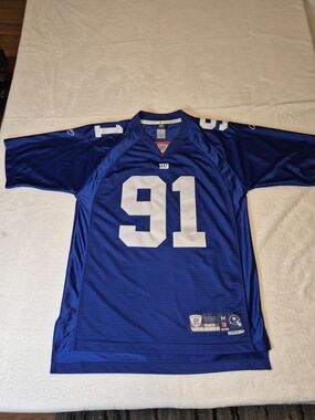 Reebok Royal Blue #91 Football Jersey with White Numbers